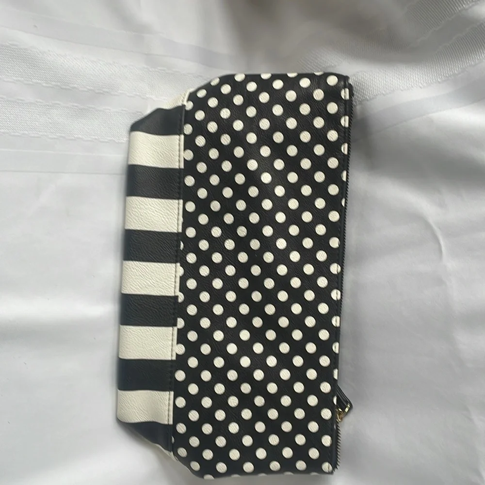 Betsy Johnson B & W polka dot with stripes cosmetic bag